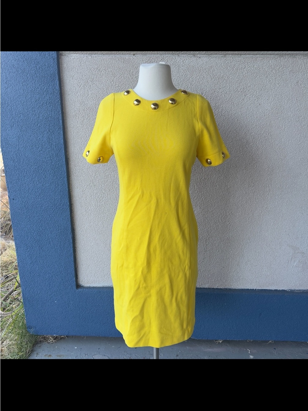 Vintage Adrienne Vittadini Yellow Dress with Gold Grommet Details